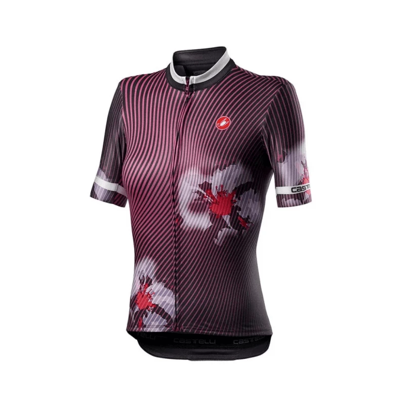 Maillot Castelli Primavera Manga Corta Rojo Oscuro Negro Mujer